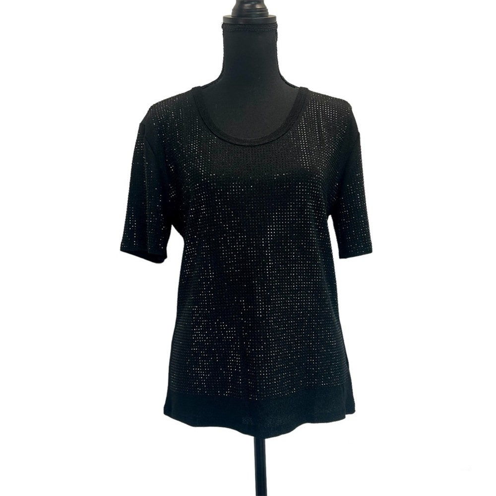 Black short sleeve crystal rhinestone diamanté stretchy T-Shirt Sz XL NWT